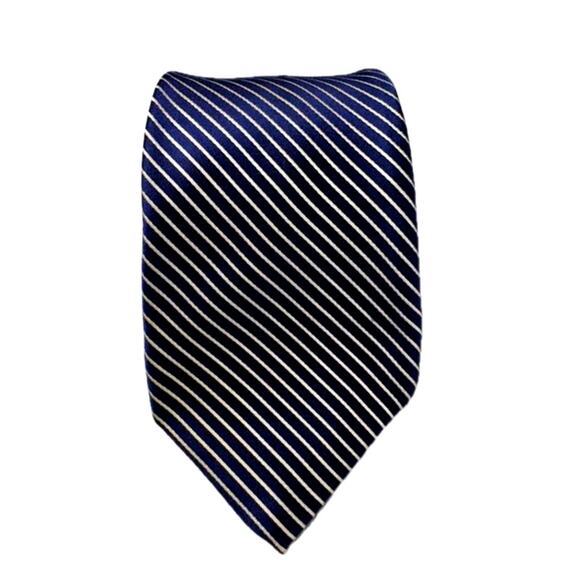 DANIEL CREMIEUX Silk Seven Fold Navy & White Stripe Men's Repp Tie Made In Italy - Picture 7 of 15
